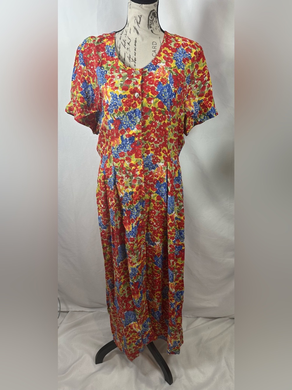ZAZA Floral Multicolor Dress - Red, Blue & Yellow Bloom Print - Picture 2 of 10